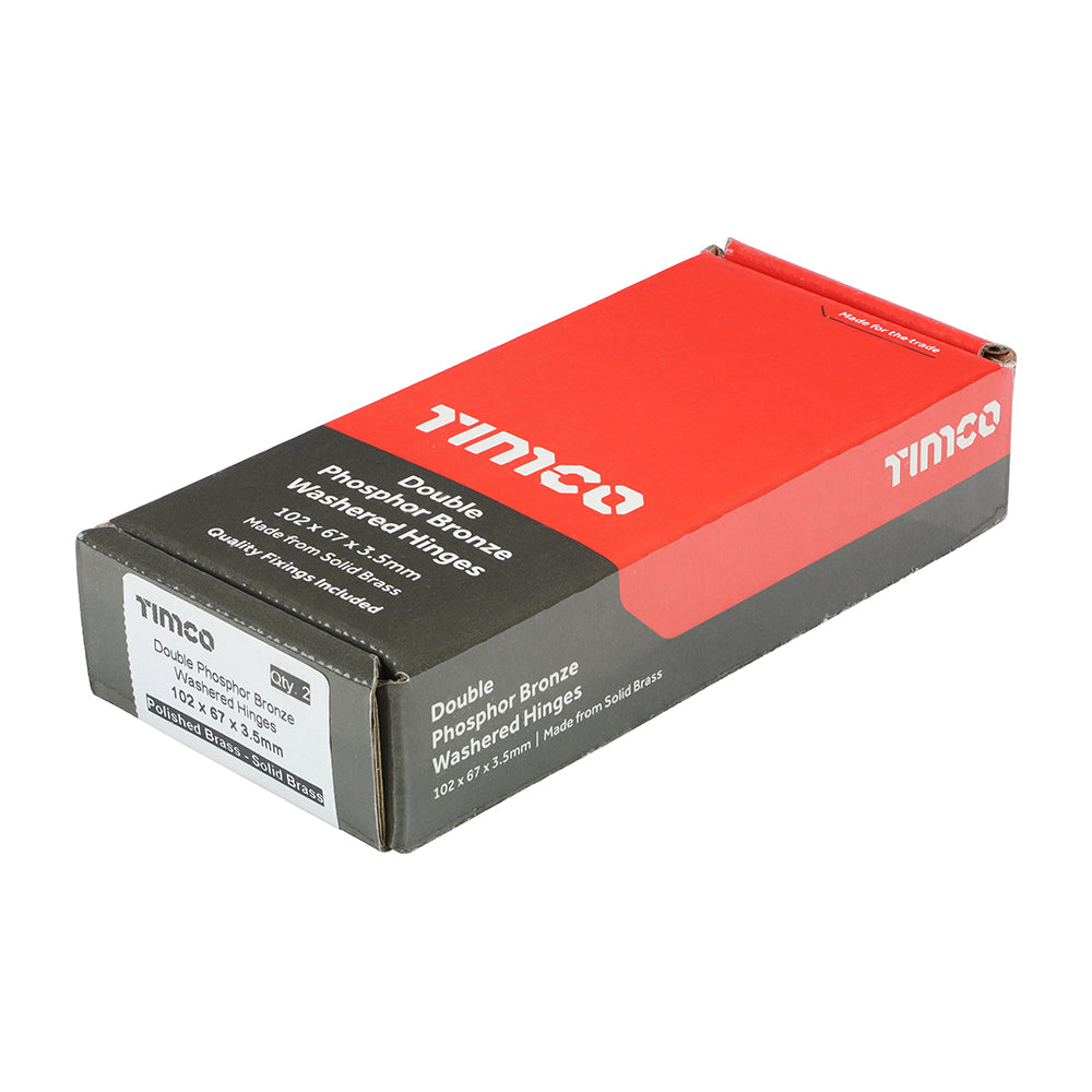 TIMCO Double Phosphor Bronze Washered Brass Hinges Polished Brass - 102 x 67 | Pack of 2