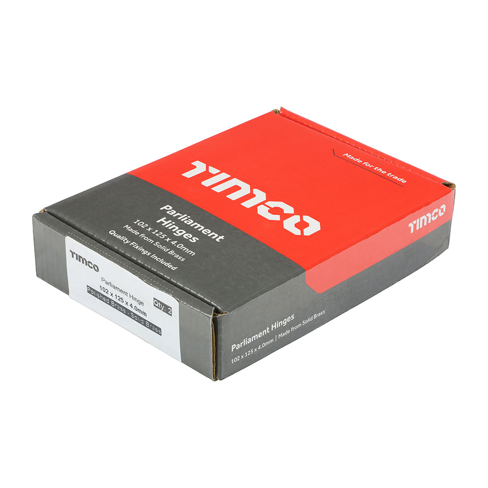 TIMCO Parliament Brass Hinges Polished Brass - 102 x 125 | Pack of 2