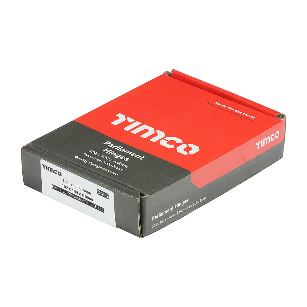 TIMCO Parliament Brass Hinges Polished Chrome - 102 x 100 | Pack of 2