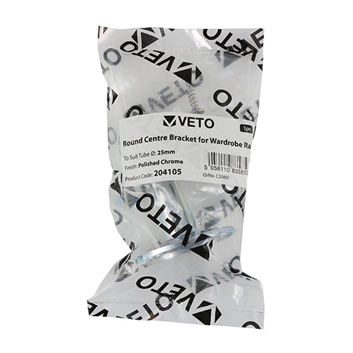 TIMCO Centre Bracket For Round Tube Polished Chrome - 25mm | Pack of 1