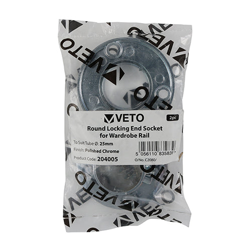 TIMCO Locking End Socket For Round Tube Polished Chrome - 25mm | Pack of 2
