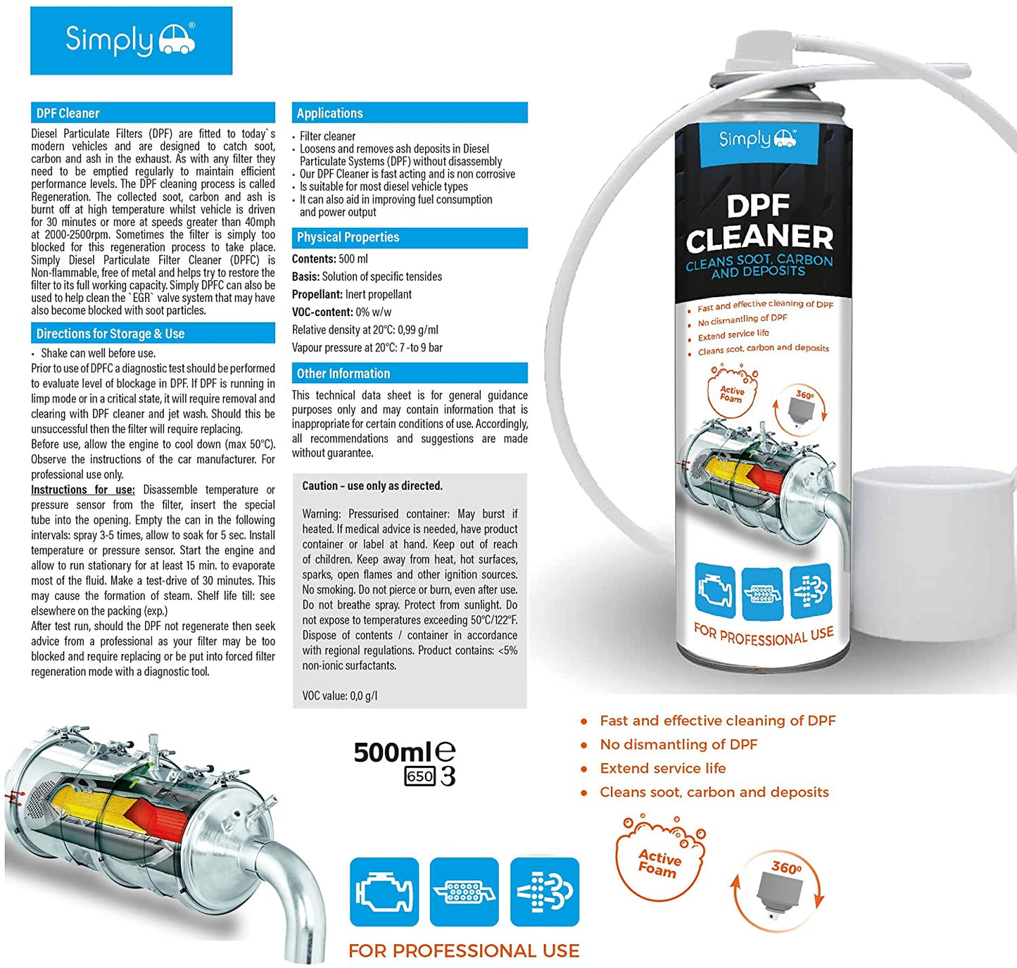 SIMPLY AUTO 250ML DPF CLEANER DPF1 Diesel Particulate Filter Regeneration Fluid