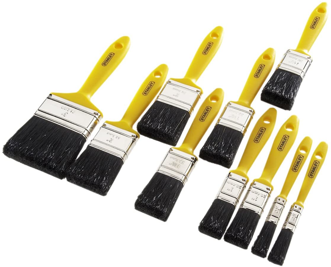 Stanley STPPYS00 Hobby Paint Brush Set of 10 12(2) 25(2) 38(3) 50(2) & 75mm