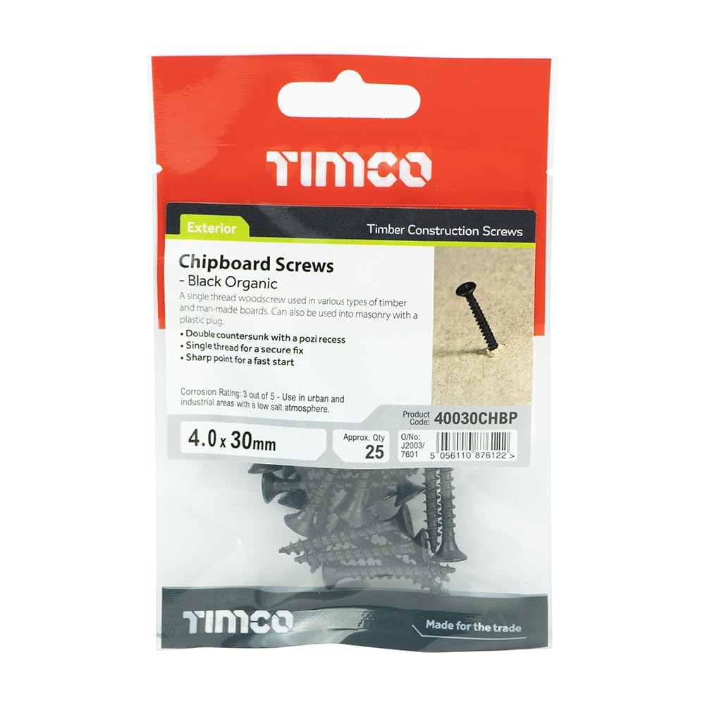 TIMCO Countersunk Black Organic Woodscrews - 4.0 x 30 TIMpac OF 25 - 40030CHBP