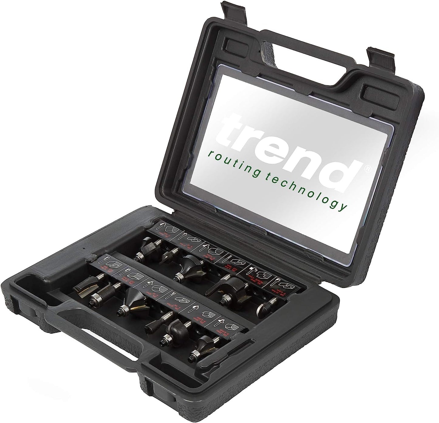 Trend 12 Piece Router Cutter Starter Set, 1/4 Inch Shank, Tungsten Carbide Tipped, Storage Case Included, SET/SS8X1/4TC