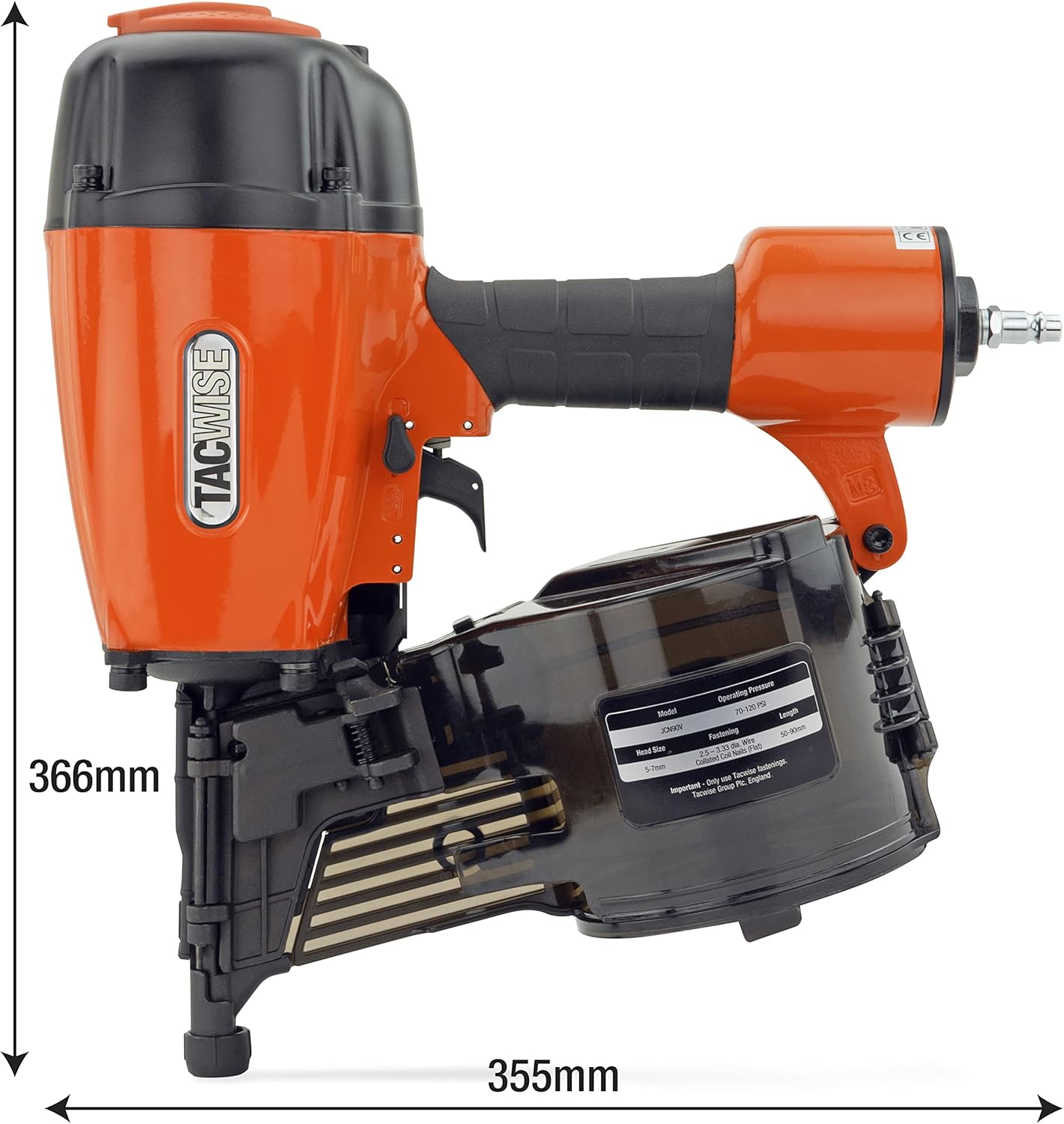 TACWISE JCN90V Air Coil Nail Gun, Uses Flat Top Coil Nails, 50-90 mm