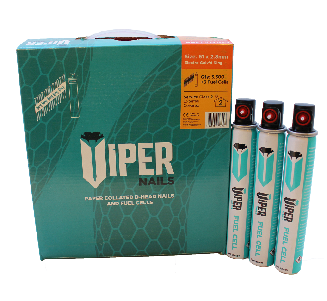 Viper RG 51mm x 2.8mm Paper Collated Galvanised D Head Nails inc Fuel Cells