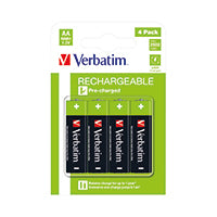 VERBATIM Premium Rechargeable AA Batteries 4-Pack 1.2V 2500 mAh I NiMH