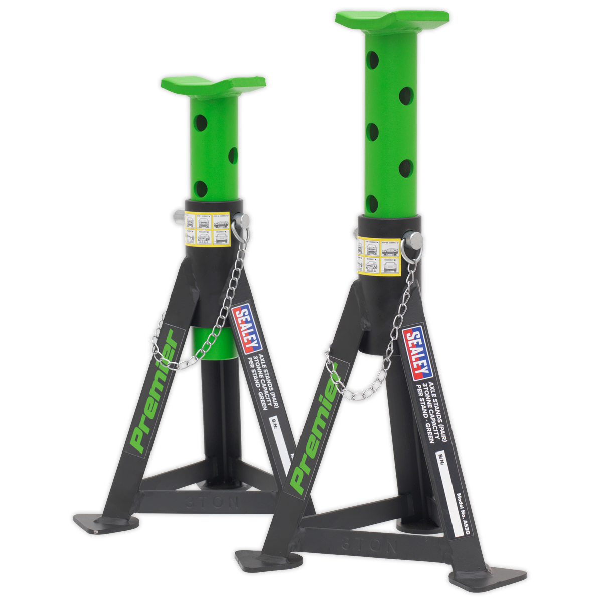 SEALEY - AS3G Axle Stands (Pair) 3tonne Capacity per Stand - Green