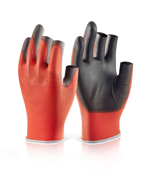 Click - PU COATED 3 FINGERLESS GLOVE M (SIZE 8) - Red
