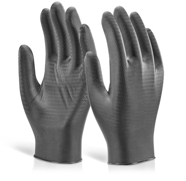 Click - NITRILE DISPOSABLE GRIPPER GLOVE POWDER FREE BL XXL (11) - Black