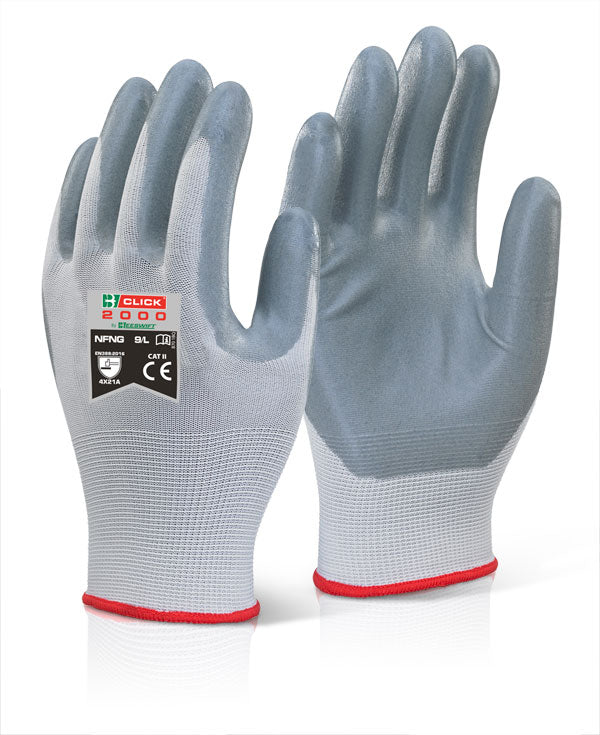 Click - NITRILE FOAM NYLON GLOVE 10 XL - Grey