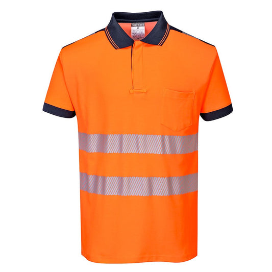 Portwest T180ONRS -  sz S PW3 Hi-Vis Polo Shirt S/S - Orange/Navy