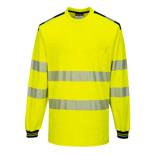 Portwest T185 - Yellow/Black  XXL PW3 Hi-Vis T-Shirt Long Sleeved Reflective
