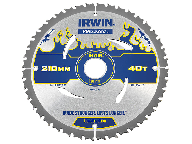 IRWIN® 1897386 Weldtec Circular Saw Blade 210 x 30mm x 40T ATB