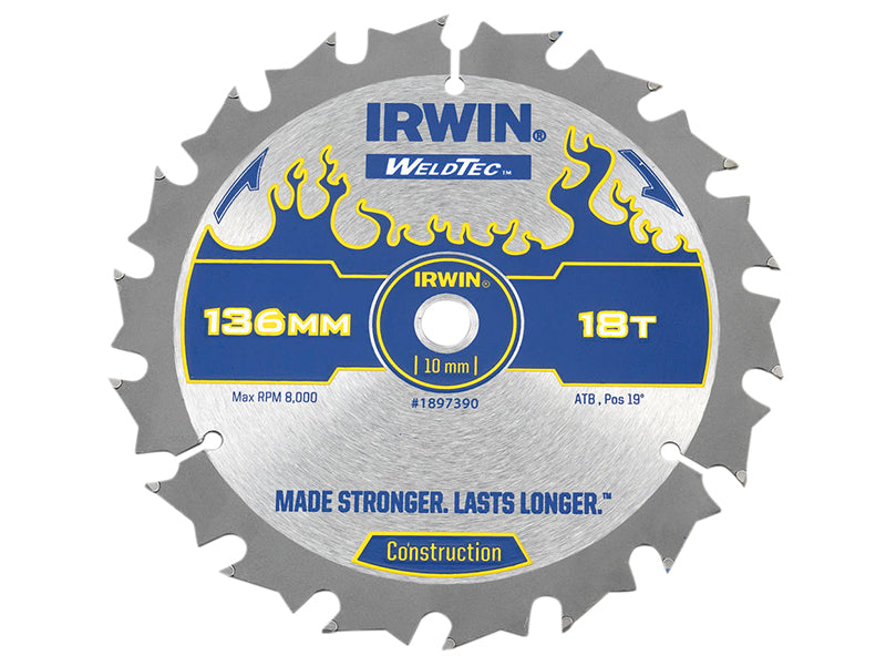 IRWIN® 1897390 Weldtec Cordless Circular Saw Blade 136 x 10mm x 18T ATB