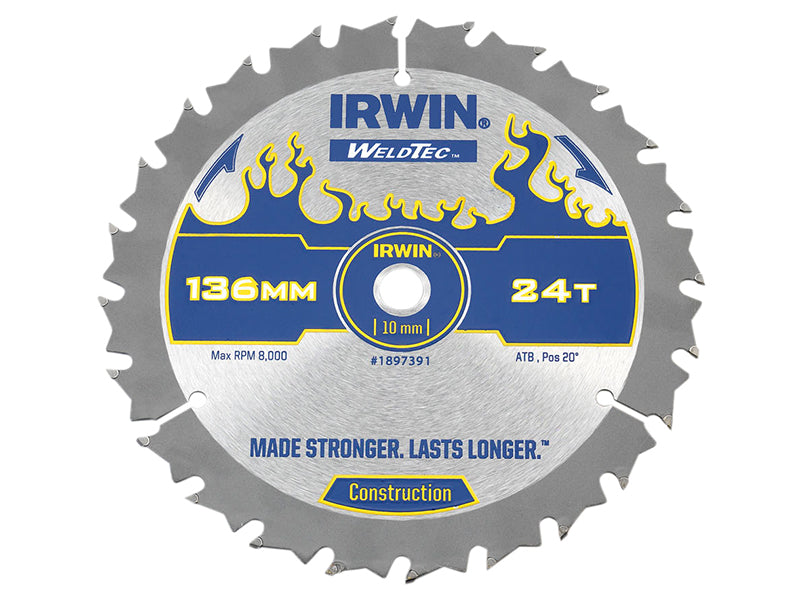 IRWIN® 1897391 Weldtec Cordless Circular Saw Blade 136 x 10mm x 24T ATB