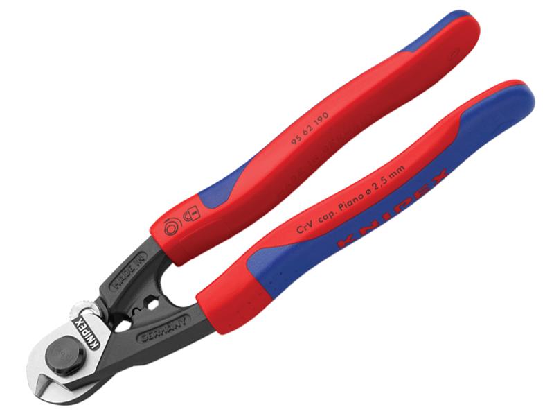 Knipex 95 62 190 SB Wire Rope/Bowden Cable Cutters Multi-Component Grip 190mm (7.1/2in)