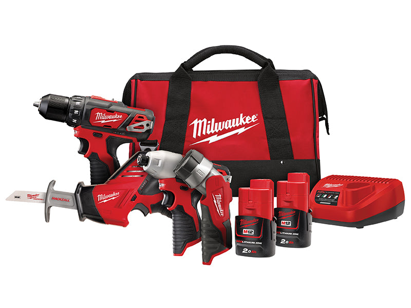 Milwaukee 4933446605 M12 BPP4A-202C 4 Piece Kit 12V 2 x 2.0Ah Li-ion
