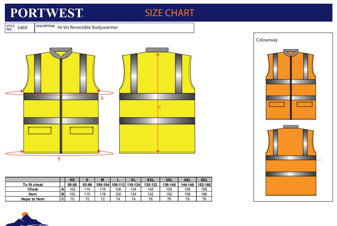 Portwest S469 Yellow Sz S Hi-Vis Reversible Body warmer Hi-Viz Visibility