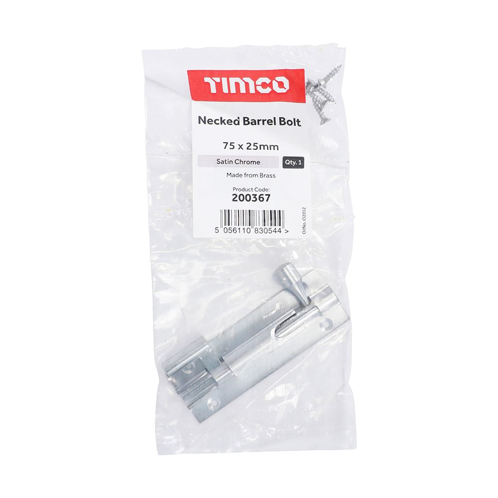 TIMCO Nkd. Barrel Bolt Sat. Chrome 75 x 25mm Pack 1