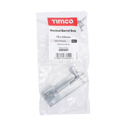 TIMCO Nkd. Barrel Bolt Sat. Chrome 75 x 25mm Pack 1