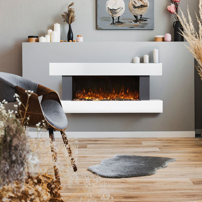 Baridi DH112 Wall Mounting Electric Fireplace with LED Flame Effect 52" - Grey | 230V~50Hz, Timer, Remote Control | Create a relaxing and cozy space