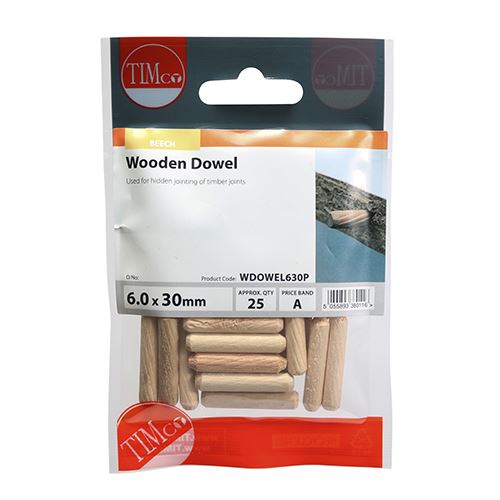 TIMCO Wooden Dowels 6.0 x 30 Pack 25