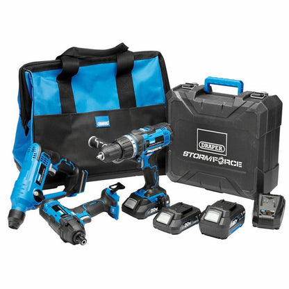 40449 Draper Storm Force Storm Force 20V Cordless Fixing Kit (8 Piece) PTK20VFIX Power Tool Kits Professional Trade DIY Workshop Garage Use