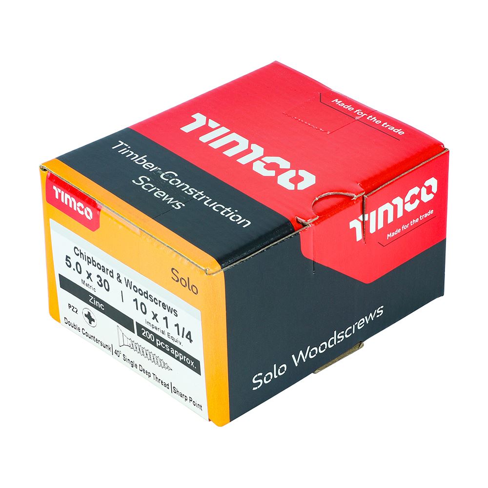 TIMCO Solo Woodscrew PZ2 CSK Zinc 5.0 x 30 Silver Pack 200