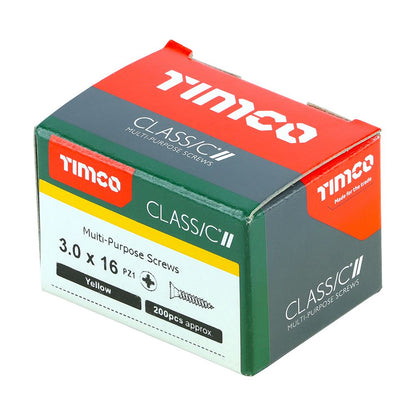 TIMCO Classic Screw PZ1 CSK ZYP 3.0 x 16 Gold Pack 200
