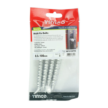 TIMCO Multi-Fix Bolt Hex Head 8.0 x 100 Silver Pack 4