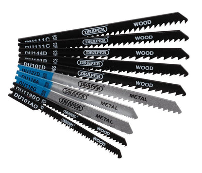 Draper 10PC J/S BLADE SET U SHANK 43470 Assorted BIM and HCS Jigsaw Blade Set for Wood and Metal (10 Piece)