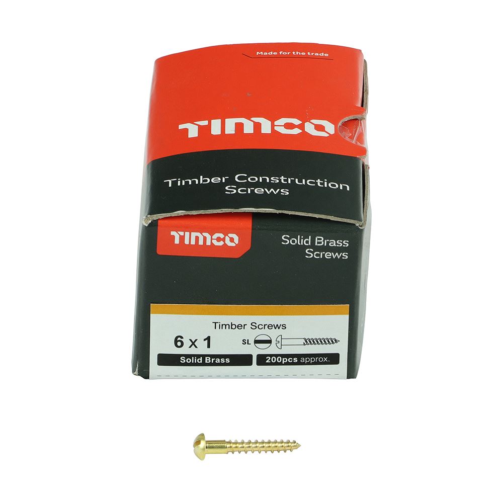 TIMCO Brass Timber Screw SLOT RND 6 x 1 Pack 200