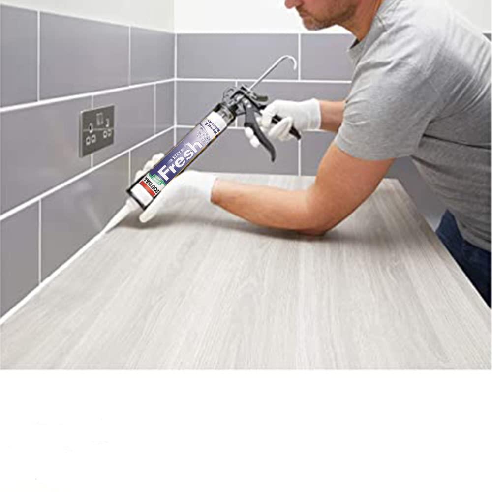 Soudal Stay Fresh Acetoxy Silicone Sealant 290ml Waterproof Anti Mould Sealant for Kitchens Bathrooms Showers Glazing and General Building Applications