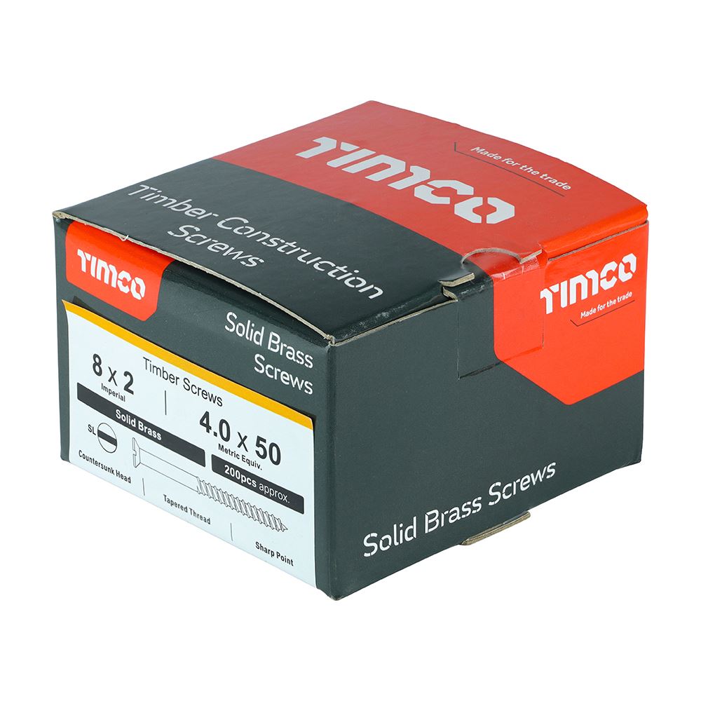 TIMCO Brass Timber Screw SLOT CSK 8 x 2 Pack 200