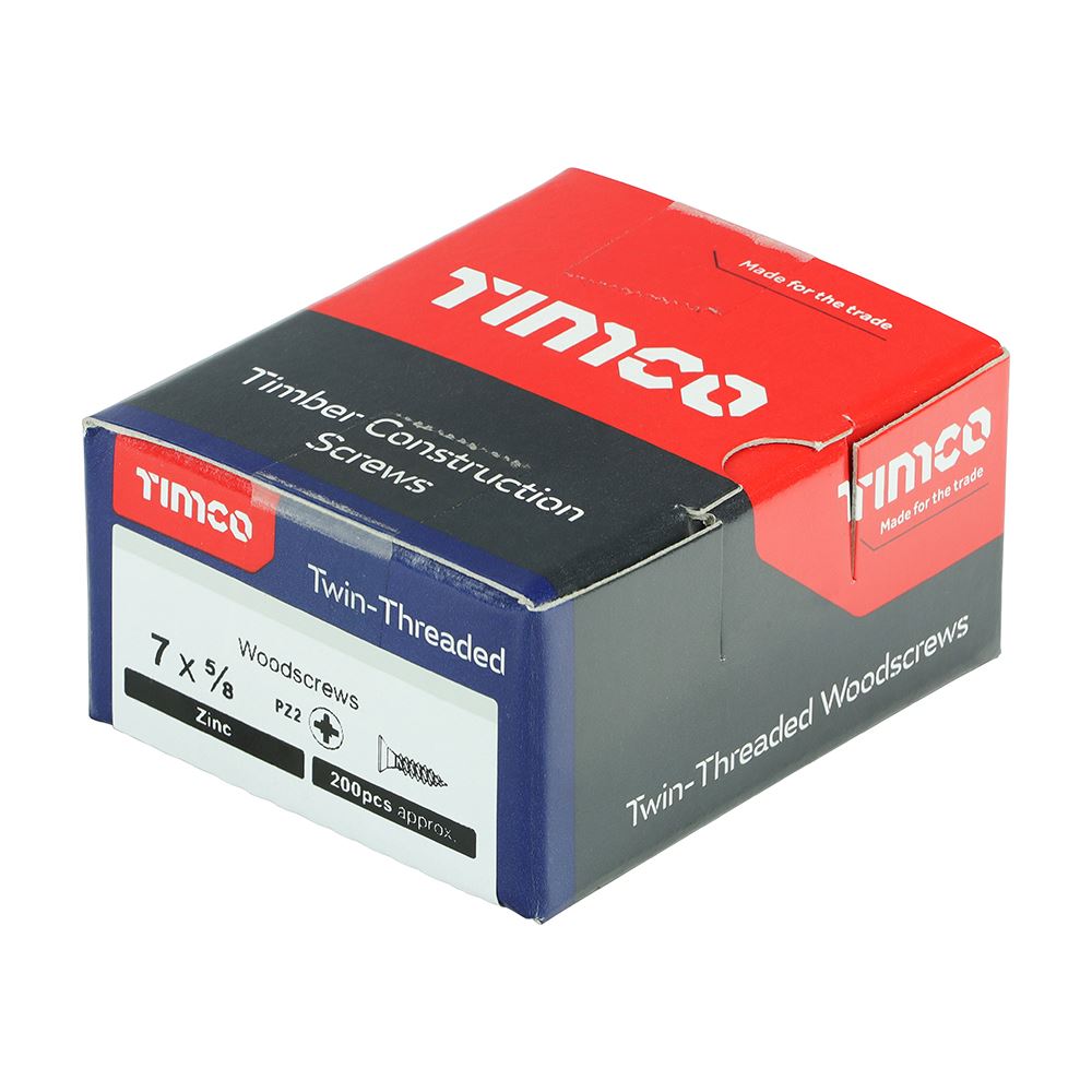 TIMCO Twin Woodscrew PZ2 CSK Zinc 7 x 5/8 Silver Pack 200