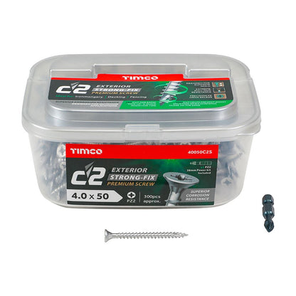 TIMCO C2 Strong-Fix Exterior PZ2 CSK 4.0 x 50 Silver Pack 300
