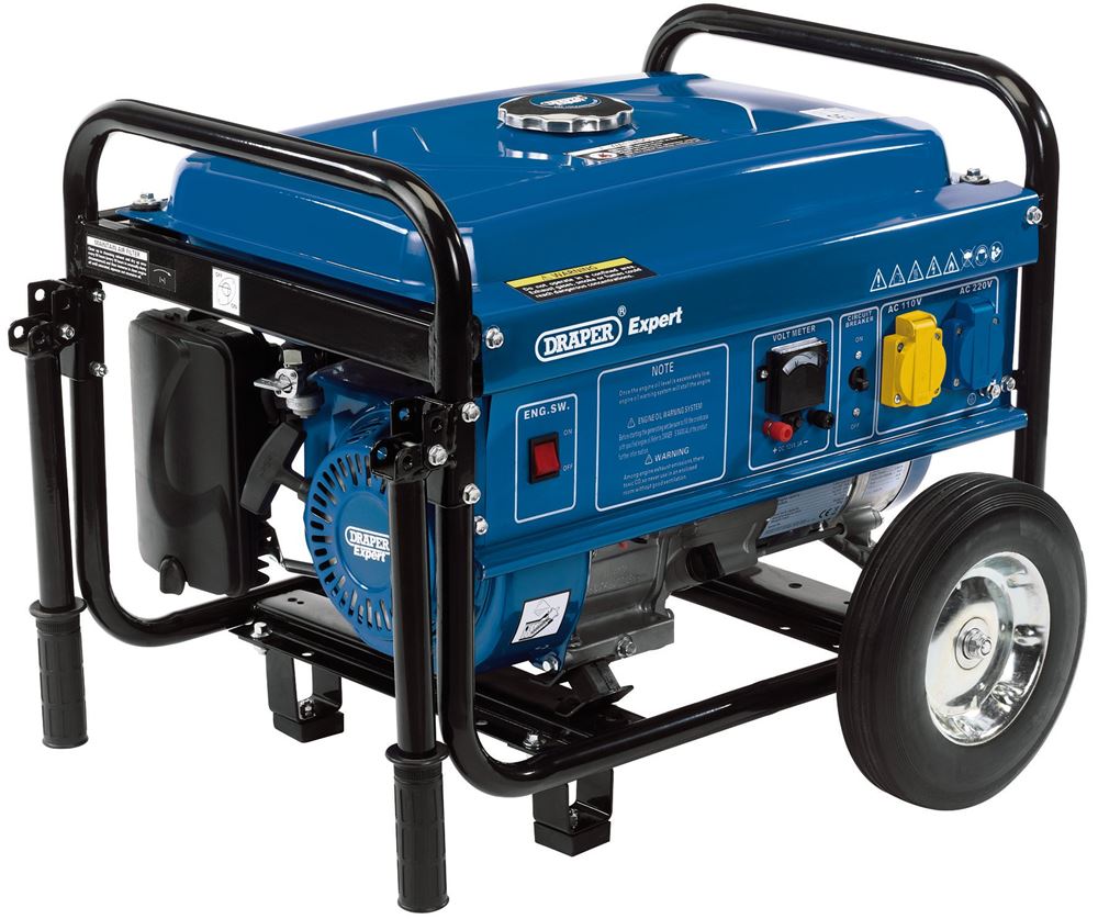 Draper 2.2KVA PETROL GENERATOR/WHEELS 16066 16066 Petrol Generator with Wheels, 2000W