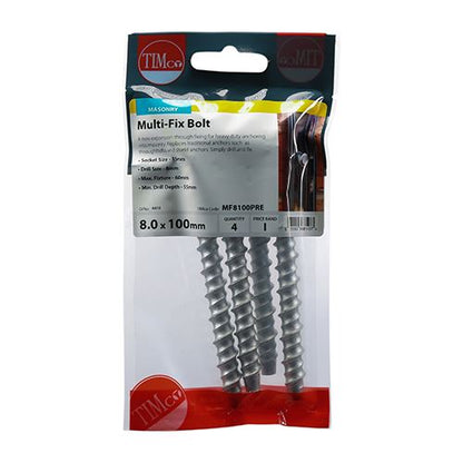 TIMCO Multi-Fix Bolt Hex Head 8.0 x 100 Silver Pack 4