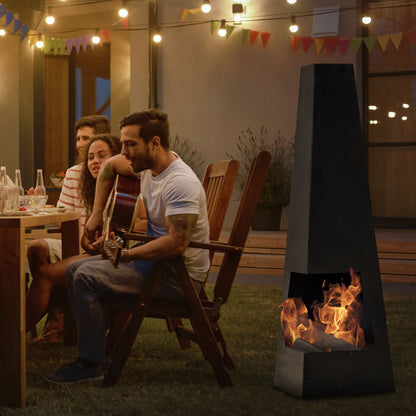 Dellonda DG105 Chiminea, Wood Burner, Heater for Outdoors W45cm x H150cm - Black Steel | Stylish chiminea is perfect for relaxing outdoors with family