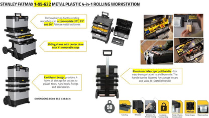 Stanley FatMax Rolling Tool Box Workshop Metal Plastic Storage Case 1-95-622