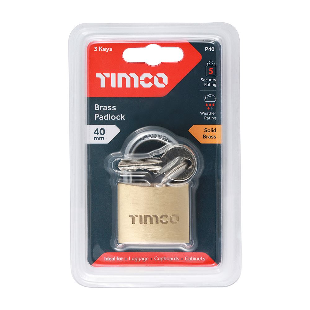 TIMCO Brass Padlock 40mm Pack 1