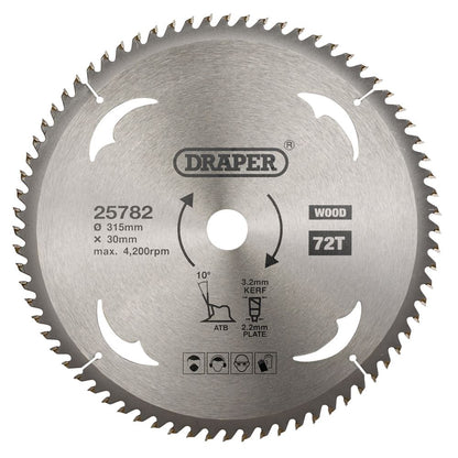 Draper TCT SAW BLADE 315MM 72T WOOD 25782 TCT Circular Saw Blade for Wood, 315 x 30mm