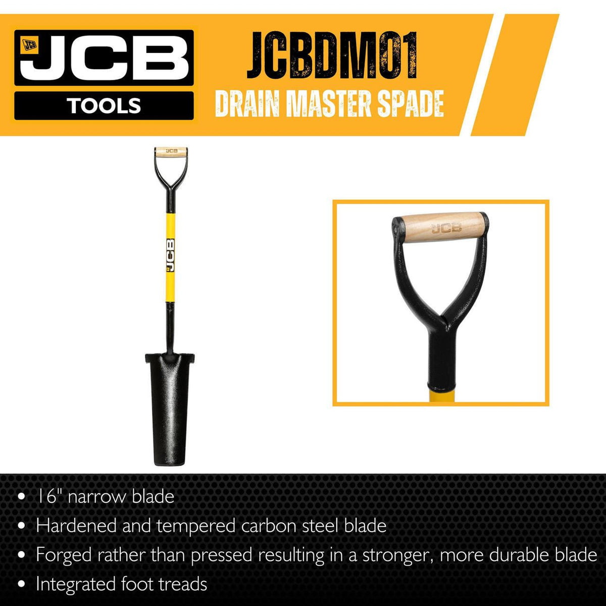 JCB JCBDM01 Grafting Spade Solid Forged Newcastle Style Drain Master Professional Drain Spade Newcastle Spade