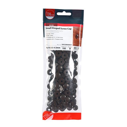 TIMCO Small Hinged Screw Cap - Brown To fit 3.0 to 4.5 Screw Brown Pack 100