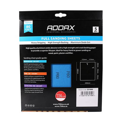 TIMCO Full Sanding Sheets P80 230 x 280mm Red Pack 5