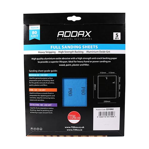 TIMCO Full Sanding Sheets P80 230 x 280mm Red Pack 5