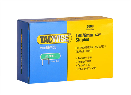 Tacwise 0340 Type 140 / 6 mm Heavy Duty Galvanised Staples, Pack of 5,000