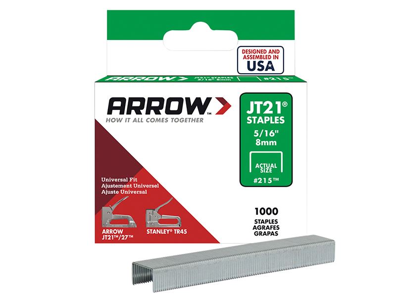 Arrow A215 JT21 T27 Staples 8mm ( 5/16in) Box 5000